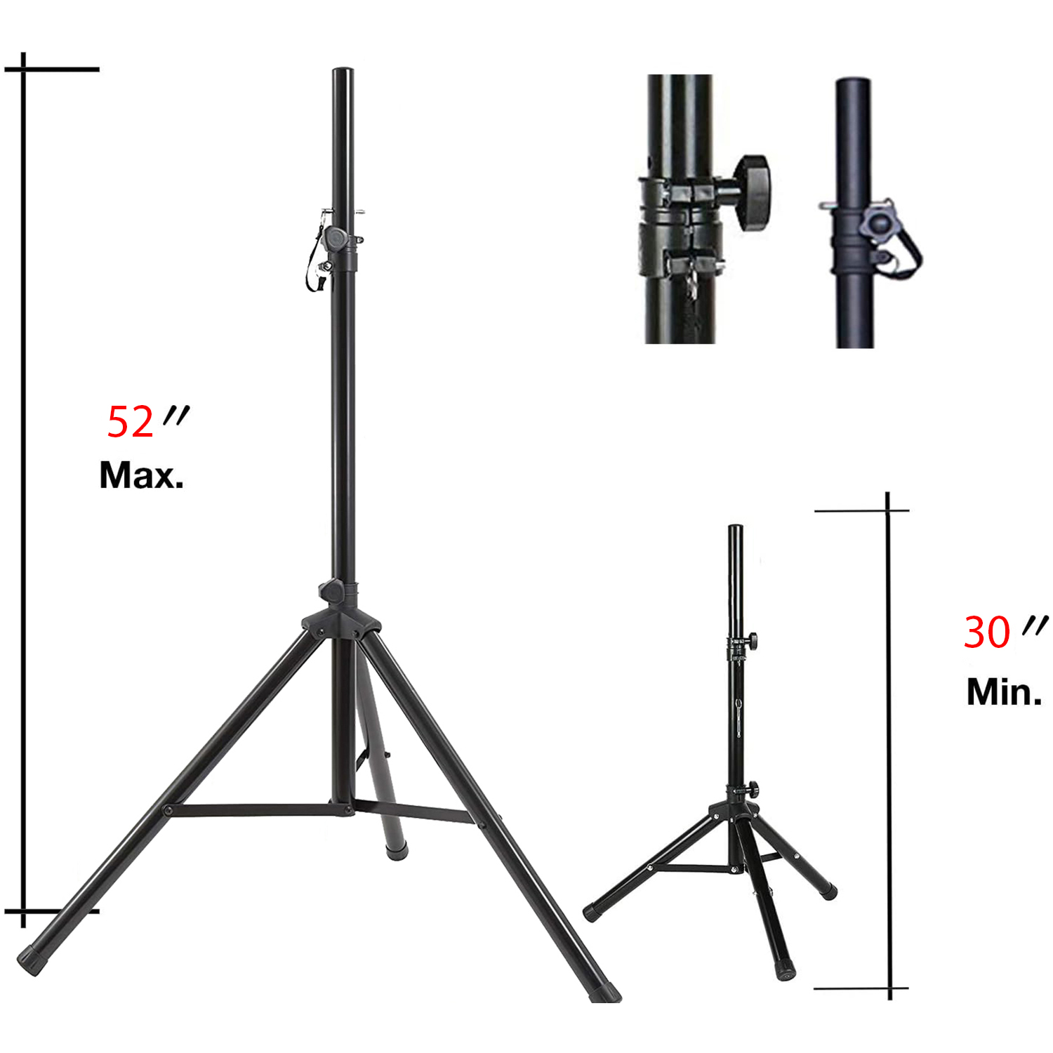 Universal Speaker DJ Stand Mount Holder - Heavy Duty Tripod w/ Adjustable Height from 72” to 40” and 35mm Compatible